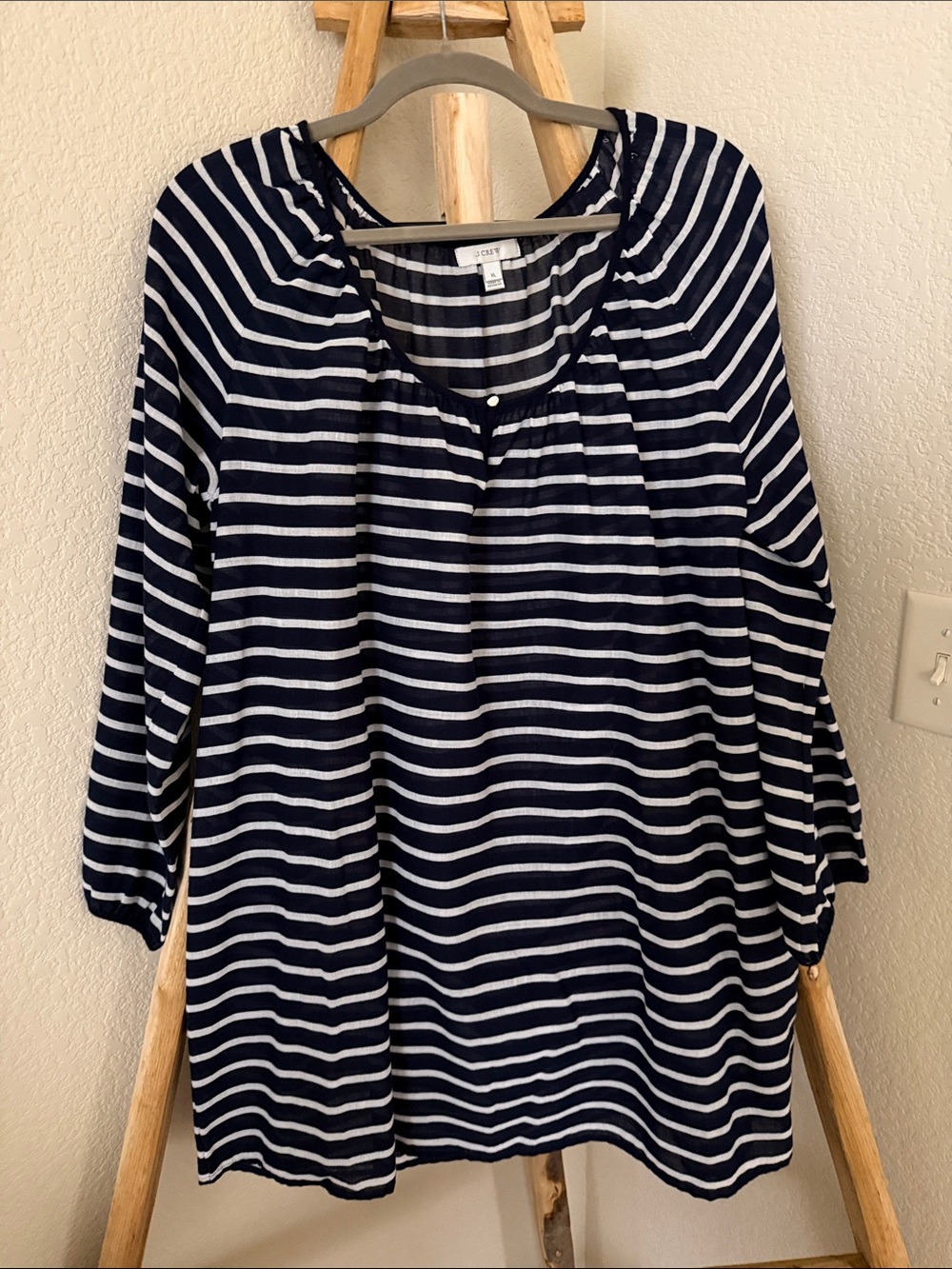 J. Crew Navy and White Striped Long Sleeve Peasant Tunic